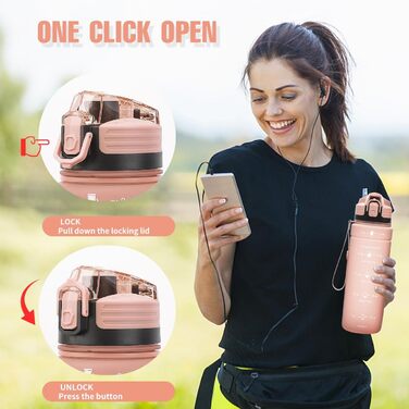 Спортивна пляшка для води 500 мл/1 л/700 мл/1500 мл Tritan, BPA-free, з маркуванням часу, витікання, для фітнесу, велосипеда, відпочинку, йоги, спортзалу, школи (темно-зелений, темно-синій, рожевий)