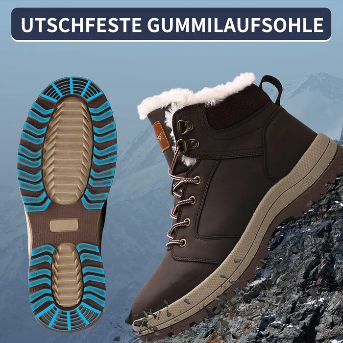 Теплі зимові черевики VisionReast з підкладкою, водонепроникні, для піших прогулянок, трекінгу, для чоловіків та жінок, шнурки, неслизькі, Outdoor (37 EU, Коричневий)