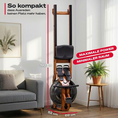 Гребний тренажер для дому PROwer WRX500 з водним/магнітним опором, LED-дисплеєм, Bluetooth, вертикальним зберіганням