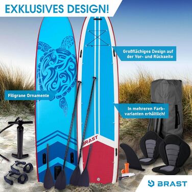 Надувна SUP-дошка BRAST Family 370x87x15 см, комплект XXL до 210 кг, з аксесуарами, 2 сидіння для каяка, 2 весла, насос, рюкзак