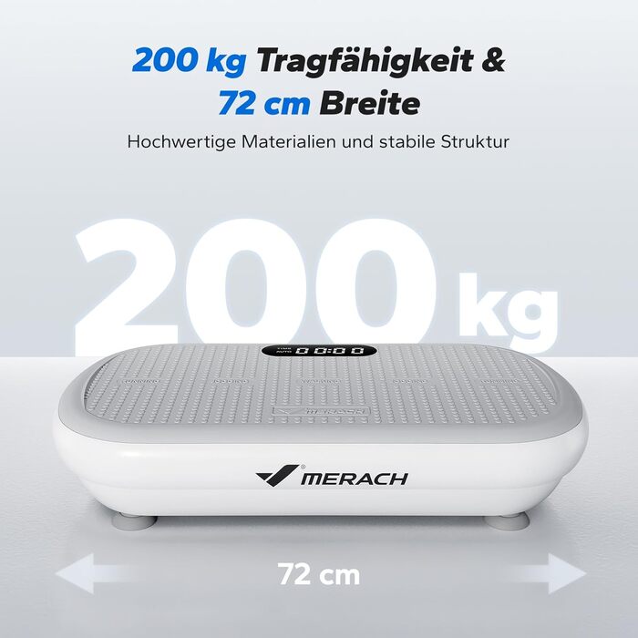 Вібраційна платформа MERACH для тренувань та фігури, амплітуда 13 мм, вантажопідйомність 200 кг, силіконовий педал, Bluetooth-динамік (сірий)