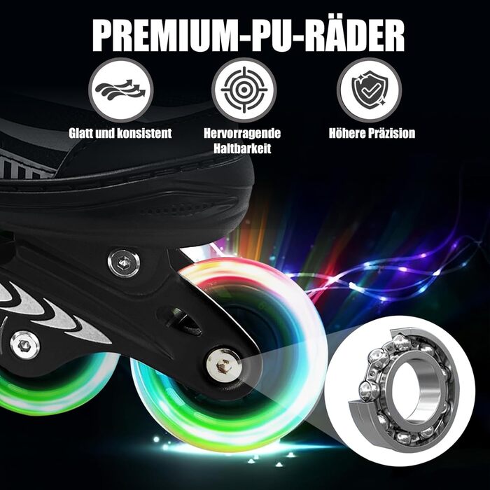 Роликові ковзани для дітей, чорні, регульовані, 36-39 EU (240-270 мм), для початківців, indoor/outdoor