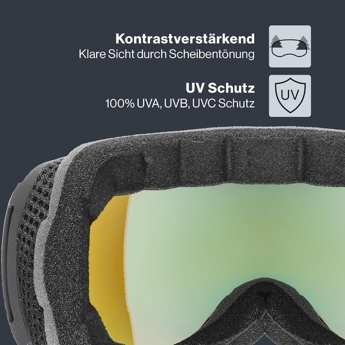 Гірськолижна маска uvex downhill 2100 CV з контрастною лінзою, широким оглядом та вузькою рамою, чорна матова/блакитно-зелена, унісекс