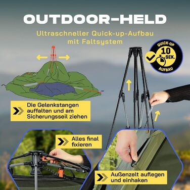 Намет Lumaland Camping - легкий намет Pop-Up для 2-4 особи | Куполовий намет для кемпінгу, трекінгу та фестивалів | Водонепроникний намет 210x190x110cm | Захист від вітру та сонця на пляжі