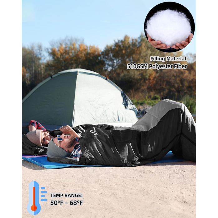 Сплячий мішок Outdoor Sportneer для дорослих та дітей - легкий, зручний для кемпінгу, походу, рюкзака. Розмір 220x75 см, чорно-сірий