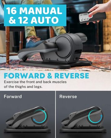 Еліптичний тренажер Gonex під стіл для літніх людей, електричний, з пульт дистанційного керування, 16 рівнів швидкості, ручний та автоматичний режими, сірий