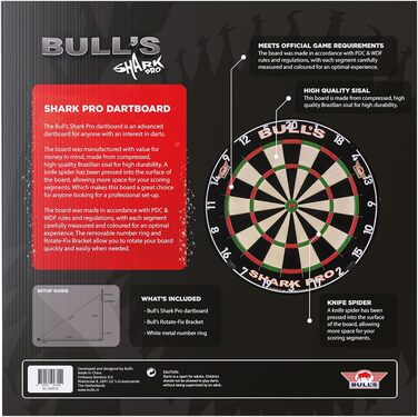 Професійна дартс-дошка Bull's Shark Pro з вбудованим дротом, без дроту, з монтажною системою, високоякісна мішень для дартсу