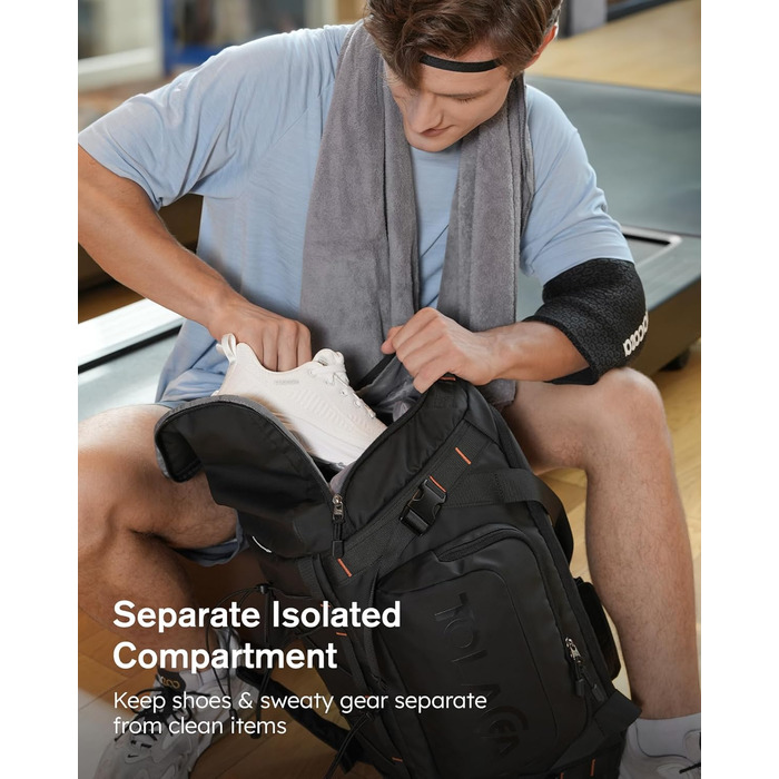 Спортивна сумка-рюкзак Tolaccea 40L з відділеннями для взуття, мокрого одягу та ноутбука 15.6