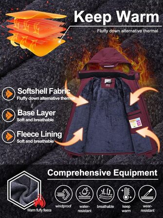 Чоловіча лижна куртка QPNGRP, водонепроникна, ізольована, зимова, 5 кишень на блискавці (XXL, Бордовий)