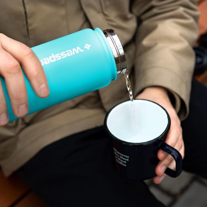 Термос пляшка Wessper 500 мл, нержавіюча сталь, герметична, BPA Free, 3 кришки, синя, для спорту, дітей і дорослих, кемпінг, велосипед, outdoor