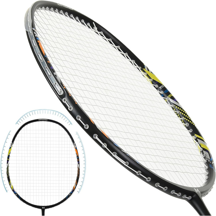 Набір для бадмінтона з 2 графітовими ракетками - зносостійкий дизайн - комплект включає: м'ячики, обмотка для ручки, сумка для ракеток. Чорний, 2 шт.