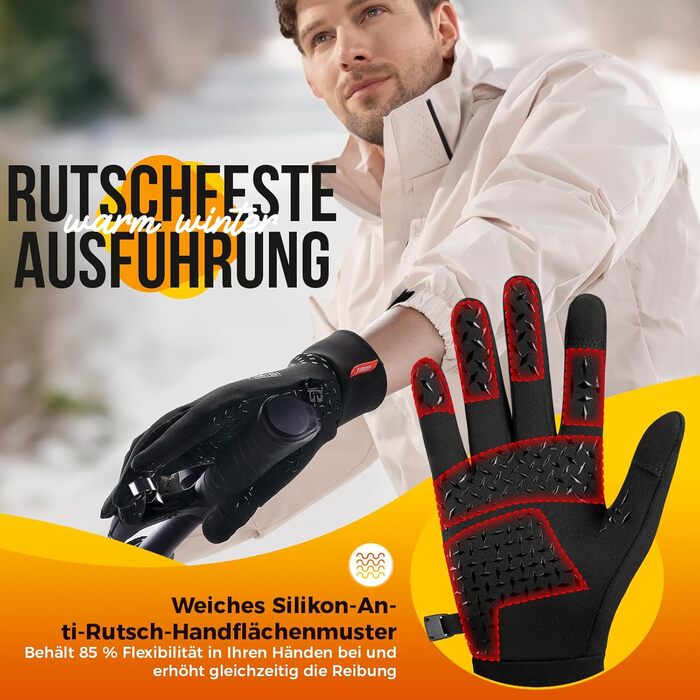 Рукавички PUIOU для чоловіків та жінок, теплі зимові велосипедні рукавички, спортивні рукавички з сенсорним екраном, вітрозахисні, антиковзні (M, чорний)