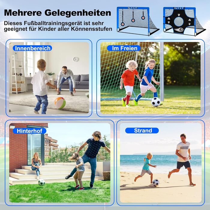 Дитячі ворота для футболу Pop Up, садові, Outdoor з мішенями, 3 цілі, 6 перешкод, з сумкою (Блакитні)
