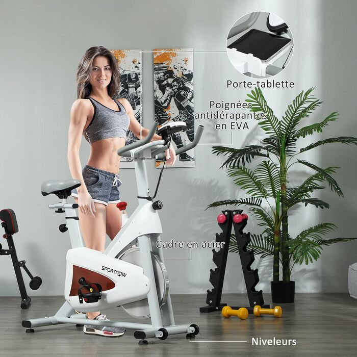 Стаціонарний велотренажер SPORTNOW з регульованим сидінням та опором, LCD-дисплей, кріплення для планшета, для кардіотренувань вдома, білий
