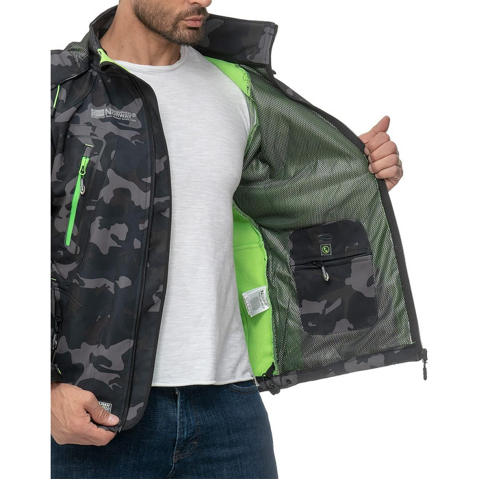 Чоловіча куртка Geographica Norway Softshell, функціональна, для активного відпочинку та походів, дихаюча, чорно-зелена камуфляжна (03)