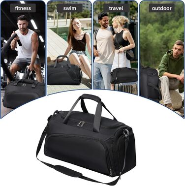 Спортивна сумка-рюкзак для чоловіків та жінок - містка дорожня/тренувальна сумка з відділенням для взуття та мокрих речей, 50 x 28 x 25 см, чорна