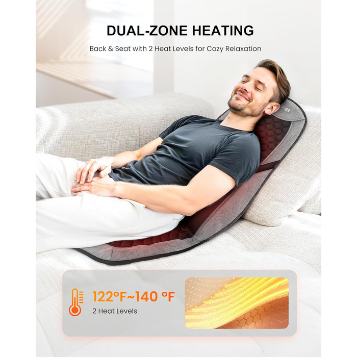 Масажний килимок Comfier з підігрівом та регульованою поперековою підтримкою, вібруючий масажний сидіння, масажер спини для зняття втоми спини, подарунок для жінок, чорно-сірий