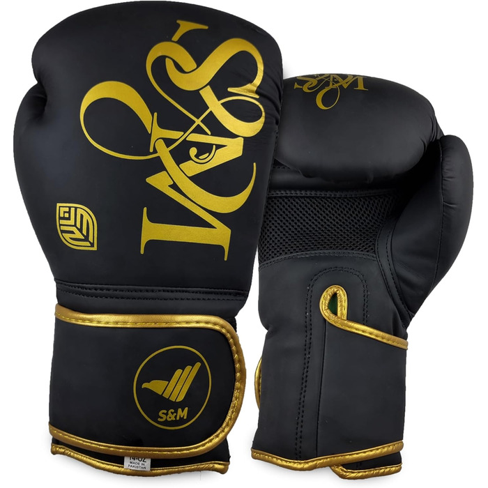 Професійні рукавички для MMA S&M Logistik, 10 унцій, чорні/золоті, для спарингу, тренувань, греплінгу, шкірозамінник, для боксу, муай-тай, кікбоксингу, для дорослих чоловіків і жінок