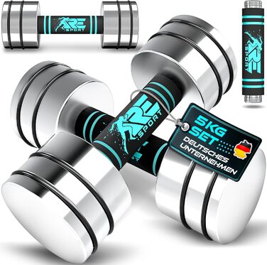 Набір гантелей 2 шт. з масивного сталі 2,5/5/7,5/10 кг | Гантелі з набором ваг та пінополіуретановими ручками | Фітнес гантелі для дому, силові тренування та нарощування м'язів, блакитний (2 x 5 кг)