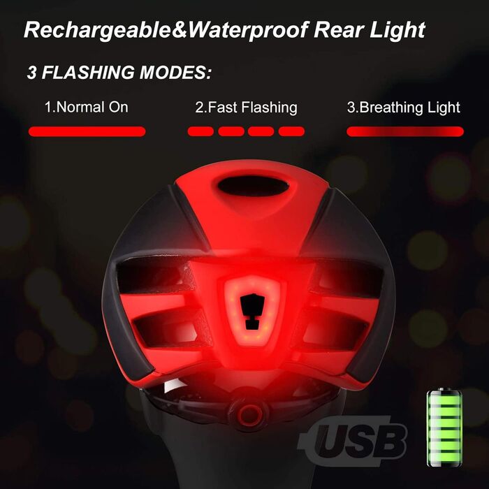 Велошолом KINGLEAD для дорослих з візором, магнітним кріпленням, USB-світлом, знімним підкладом, регульований, 57-62 см
