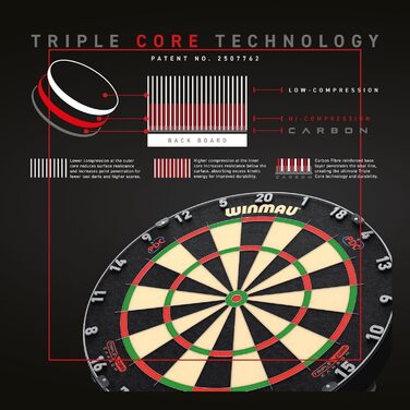 Дартборд WINMAU Blade 6 Triple Core Carbon, професійна класична мішень із сизалю