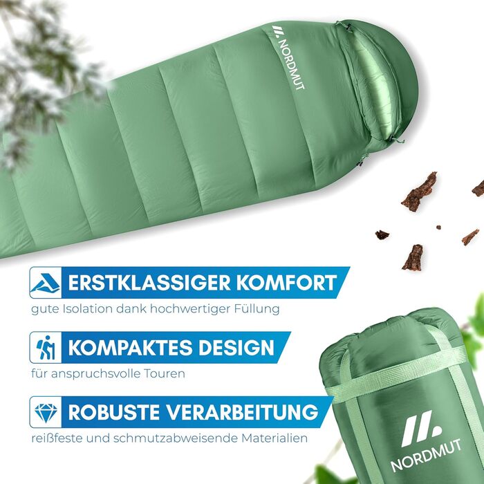 Сплячий мішок NORDMUT® Winter -10°C до 0°C, компресійний, для трекінгу та кемпінгу, 1.8 кг, водонепроникний, 350 GSM (зелений)