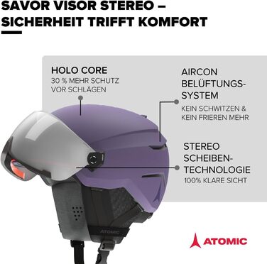 Гірськолижний шолом ATOMIC SAVOR VISOR STEREO з візором, максимальне поглинання ударів, вентиляція Aircon, дзеркальне покриття
