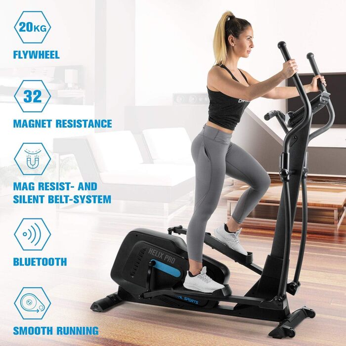 Еліптичний тренажер Kraftfit для дому, 20 кг маховик, 12 програм, Bluetooth, сумісний з Kinomap, чорний
