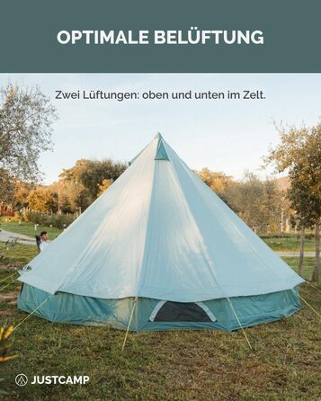Намет JUSTCAMP Bell Tipi для сім'ї та групи - 4 розміри (4-12 осіб) - водонепроникний (3000 мм) - з висотою в стійці - 2 кольори (сірий, м'ятний) (8 осіб - м'ятний)
