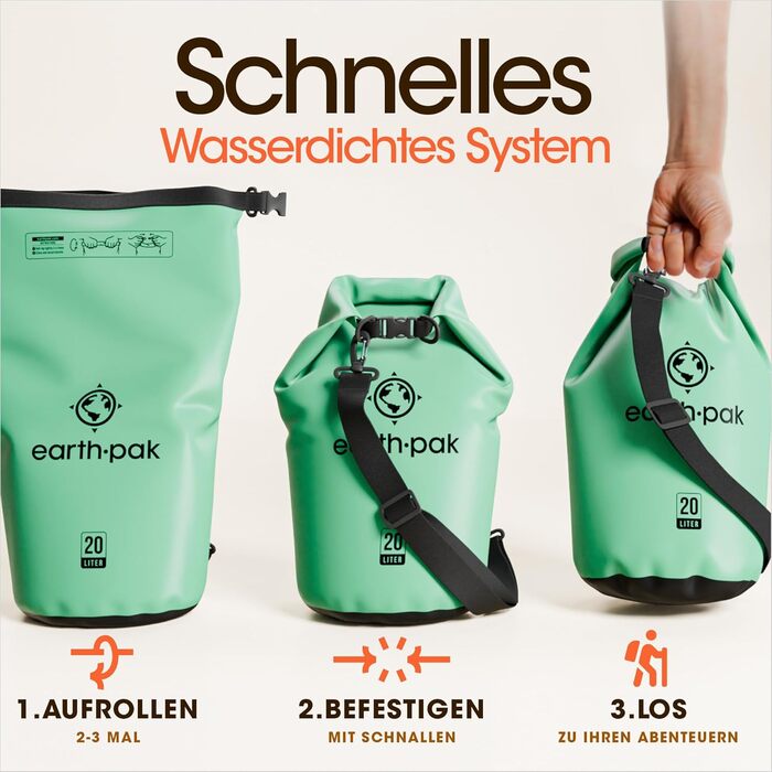 Earth Pak Packsack Rolltop 40L - Водонепроникний рюкзак з водонепроникним чохлом для телефону – для каякінгу, піших прогулянок, кемпінгу, риболовлі, катання на човні та рафтингу (Морська піна, 40L)