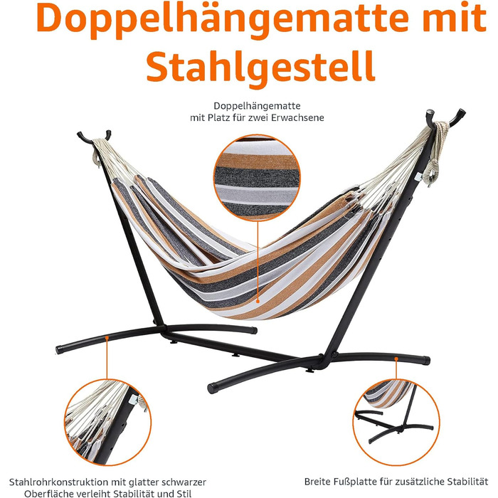 Гамак Amazon Basics з підставкою, тканинний, 117x300x100 см, багатоколірний