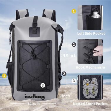 Водонепроникний рюкзак 40L Dry Ferm Bag для пляжу та подорожей (Сірий)