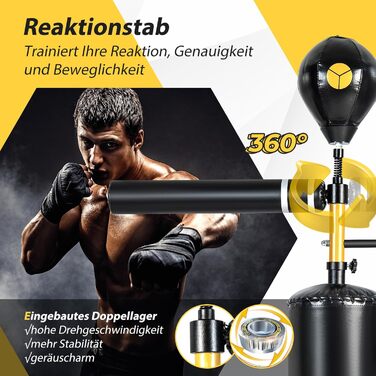 GYMAX Боксерський тренажер Speed Trainer, регульована стійка для боксерської груші з 2 рефлекс-м'ячами, 360° обертаюча штанга та наповнювана база, для підлітків і дорослих, для ММА тренувань
