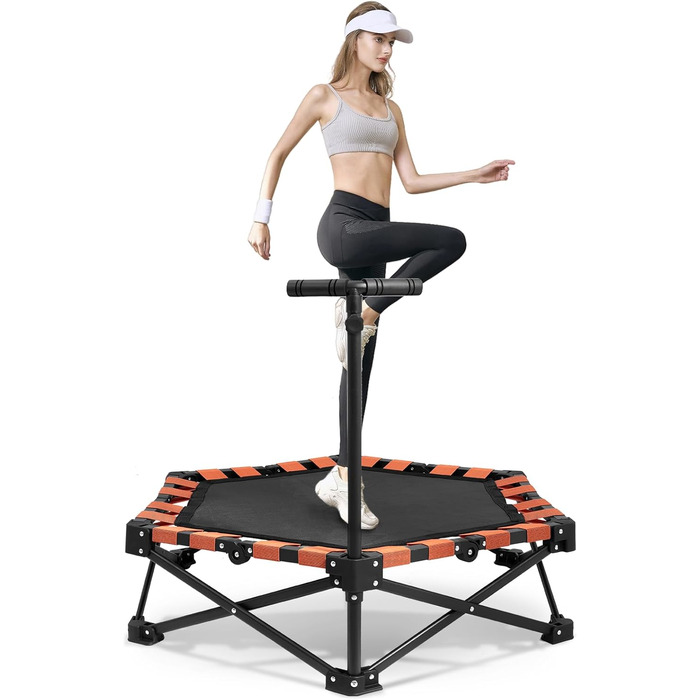 Складаний батут для дому, 130 кг, чорний | Фітнес-батут для дітей та дорослих з регульованою ручкою