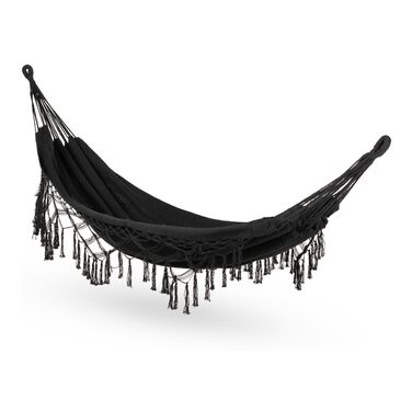 Гамак подвійний 200x150 см, бавовна, до 200 кг, Boho стиль, для саду, балкону, тераси, чорний