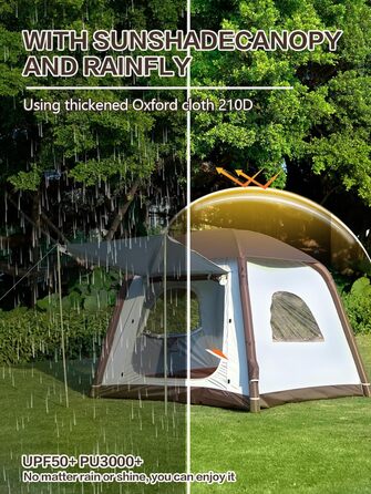 Надувний кемпінговий намет Glamping для 2/4/6/8 осіб 2025: швидкий монтаж, захист від дощу та москітної сітки, коричневий/бежевий