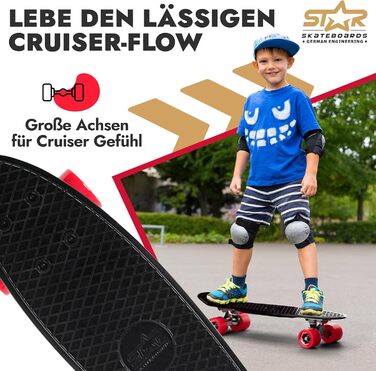 Скейтборд BIKESTAR Vintage Retro Cruiser 60мм для дітей та дорослих, чорно-червоний