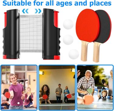 HOMURY Набір для настільного тенісу: 2 ракетки, сітка, 3 м'ячі, сумка, для гри в приміщенні та на вулиці, дитячий та дорослий