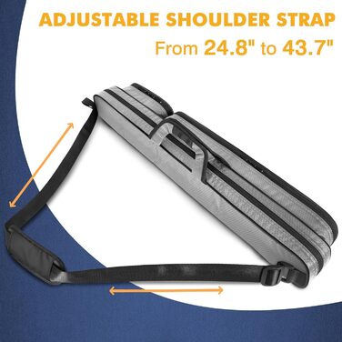 Чохол для більярдних київ 2x2 на 2 киї з кишенями на блискавці для аксесуарів, міцний, поліестер, з плечовим ременем та ручкою, м'який, для жінок та чоловіків (Сірий/Чорний)