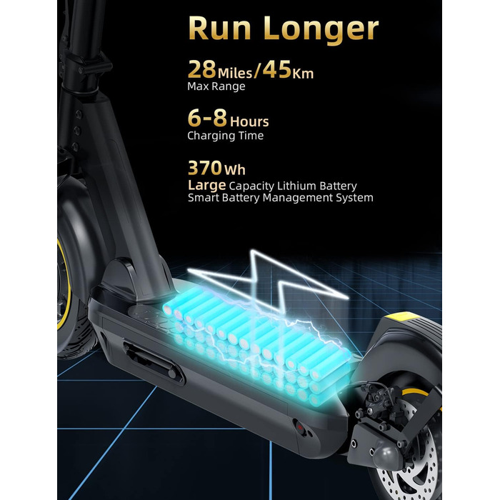 Електросамокат ALLMOVE 500W для дорослих, запас ходу 45 км, складний, 10'' суцільнолиті колеса, керування через додаток, потрійна система гальм, навантаження до 150 кг, велика LED-панель, без ABE