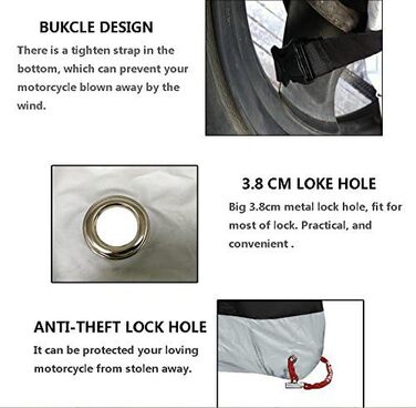 Чохол для мотоцикла 4XL, захист від пилу, дощу, сонця та UV-променів. Водонепроникний, з мішком для зберігання. Розмір 295x110x140 см. Чорний/Сріблястий.