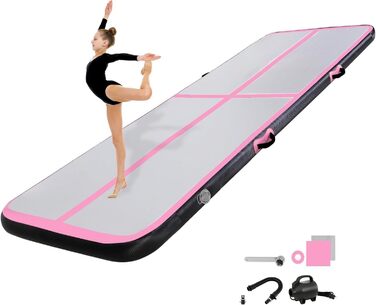 Гімнастичний надувний мат для тренувань, 10/20 см, надувна, 2/3/4/5/6 м, чорний/рожевий, 300x100x20 см