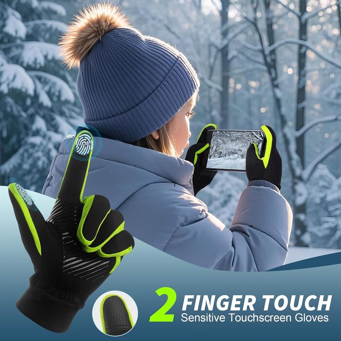 Дитячі рукавички Softshell Зимові водонепроникні рукавички для спорту, їзди на велосипеді та верхової їзди. Теплі рукавички для дівчаток та хлопчиків, Anti-Slip, вітронепроникні, флісові. Розмір S, чорно-флуоресцентний зелений