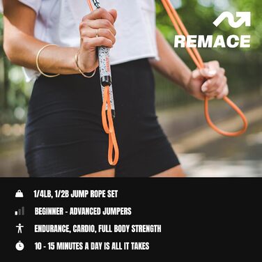 Набір обтяжених скакалок Remace Level 1 (1/4LB, 1/2LB) для фітнесу, боксу та тренувань — 2 скакалки для початківців та середнього рівня