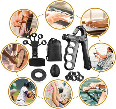 Набір для зміцнення хватки рук (5 шт.) – тренажери для рук, розтягувач пальців, кільце для хватки, м'яч для зняття стресу. Для спортсменів, чорний