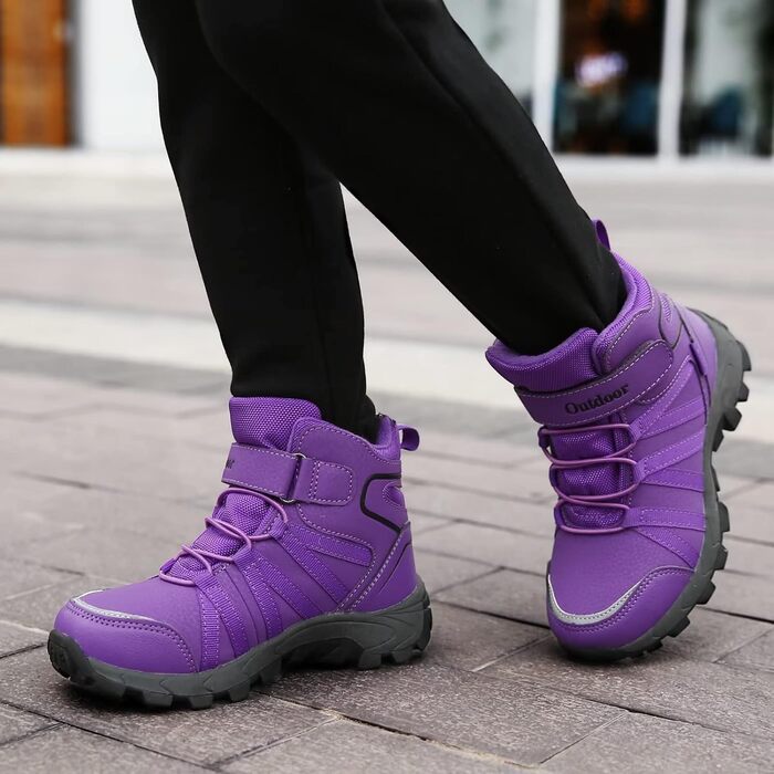 Зимові черевики для дітей: тепла водонепроникна модель для сноубордингу та трекінгу, з клямками (29 EU, фіолетовий)