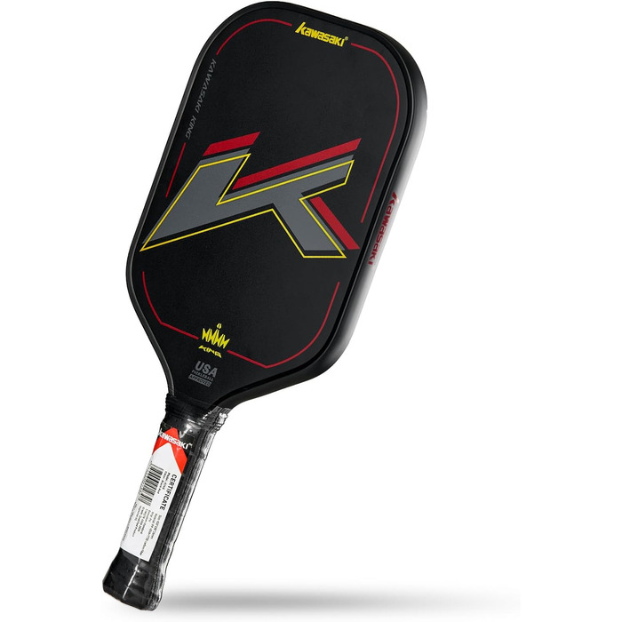 Паддл для піклболу Kawasaki T700 Premium Carbon Fiber (CFS) - серія King, схвалено USAPA, 16 мм, для змагань, з чохлом та ручкою, чорний/червоний
