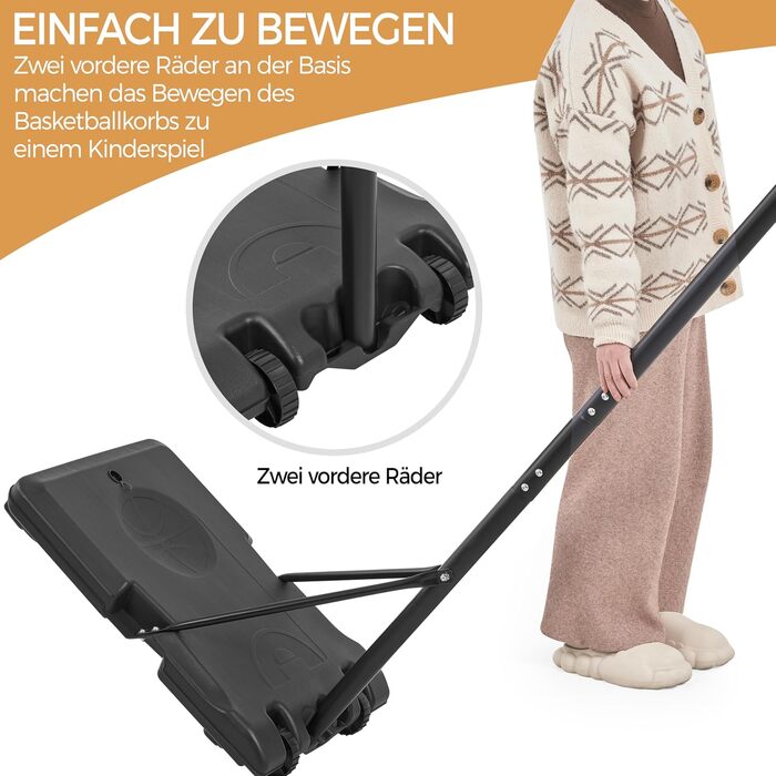 Регульована баскетбольна стійка Yaheetech з роликами, мобільна баскетбольна установка з можливістю заповнення водою або піском, підходить для використання в приміщенні та на вулиці, висота 216-246 см