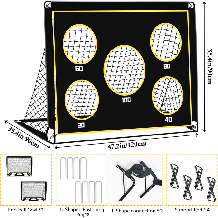 Дитячі ворота для футболу, 2-в-1 Pop-Up ворота, складані, для саду, на вулицю, з чохлом, 120x90 см, чорний