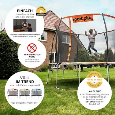 Трамплін SportPlus Outdoor 305/366 см: дитячий та дорослий, з захисним бортиком, сіткою, XL, сертифікат GS